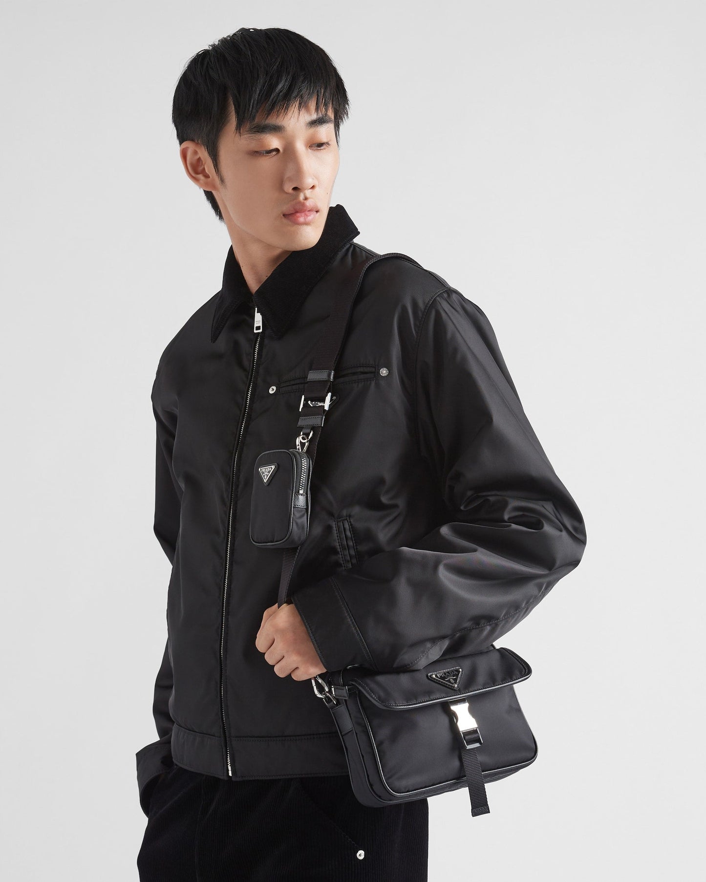 Sac porté épaule en Re-Nylon et cuir Saffiano