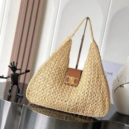 Celine - Classic Panier Cabas Triangle Raffia Calfskin