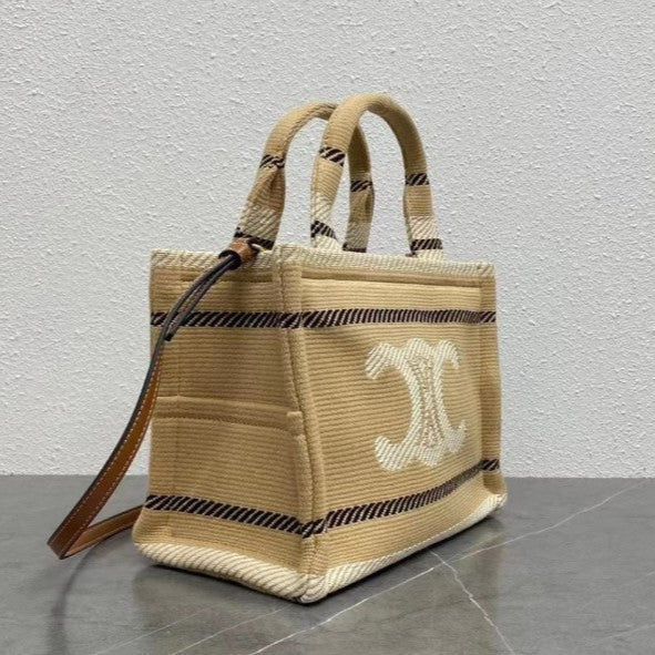 Celine - Small Cabas Thais Striped Textile Beige Noir