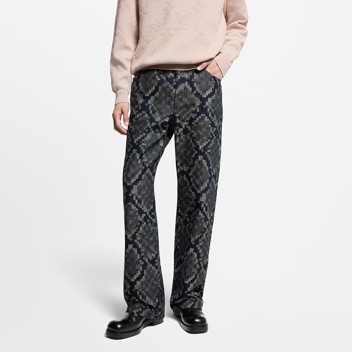 Pantalon droit en denim graphique