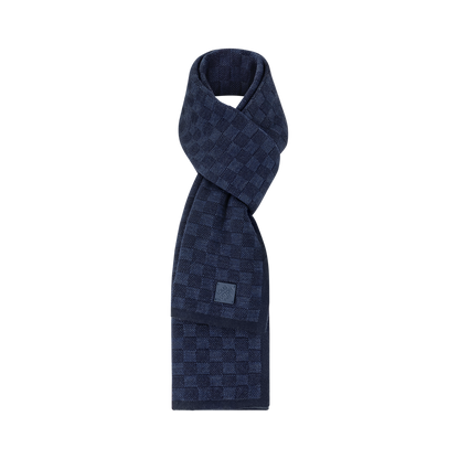 Bonnet et Écharpe Néo Petit Damier Bleu Marine