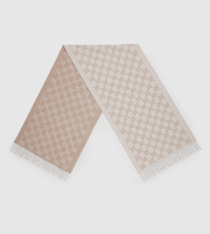 Bonnet et Écharpe en jacquard de cachemire GG blanc cassé et beige